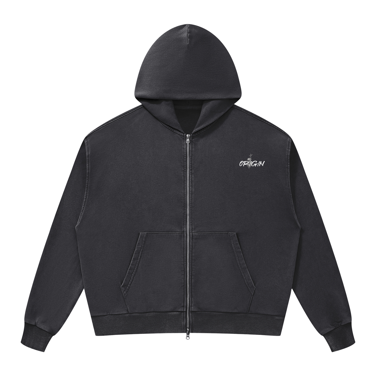 Unisex Mineral Wash Boxy Full Zip Hoodie