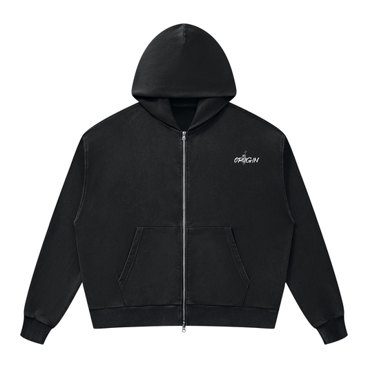 Unisex Mineral Wash Boxy Full Zip Hoodie